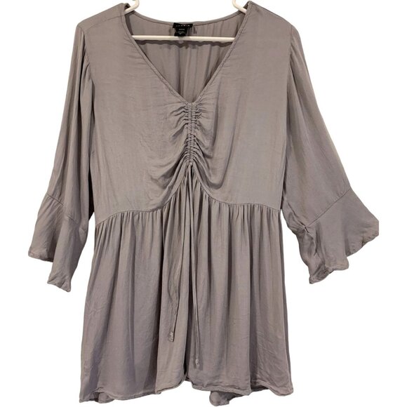 Torrid Tunic Top Womens Size 1 Gray Ruched Front Peplum Boho Flowy Rayon Blouse - Picture 3 of 10
